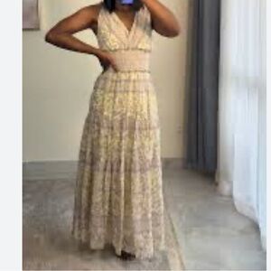 Taylor Floral Midi Maxi Dress ruffle layers sleeveless v neck lined